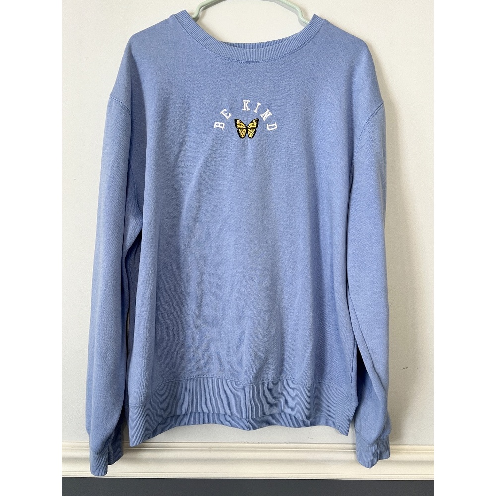 **3/$25** Lightweight Be Kind Sweatshirt, Light blue with a Butterfly, XXL